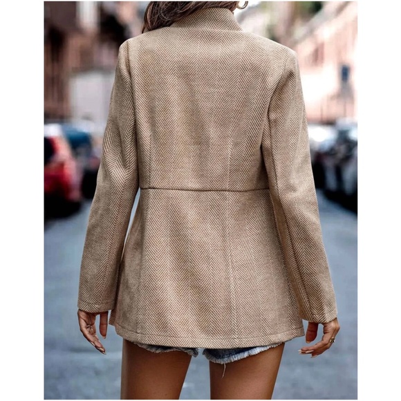 Classic Herringbone Open Front Blazer Jacket Coat - Picture 7 of 14